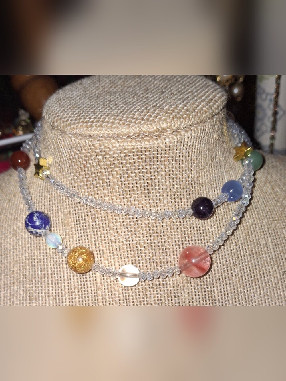 Star Detail Colorful Glass And Stone Beaded Women's Adjustable Necklace